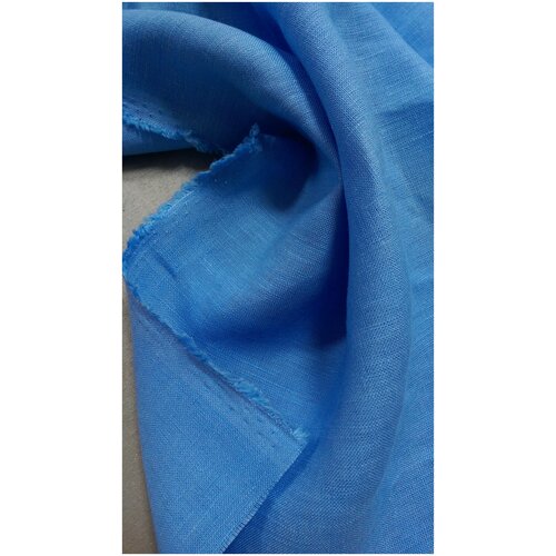 Ткань Лён плательно-костюмный голубого василькового цвета Италия ткань лён плательно костюмный светло бежевого цвета италия