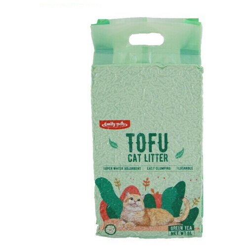 Наполнитель для кошек TOFU Emily pets, соевый, зеленый чай, прессованный 2,8кг