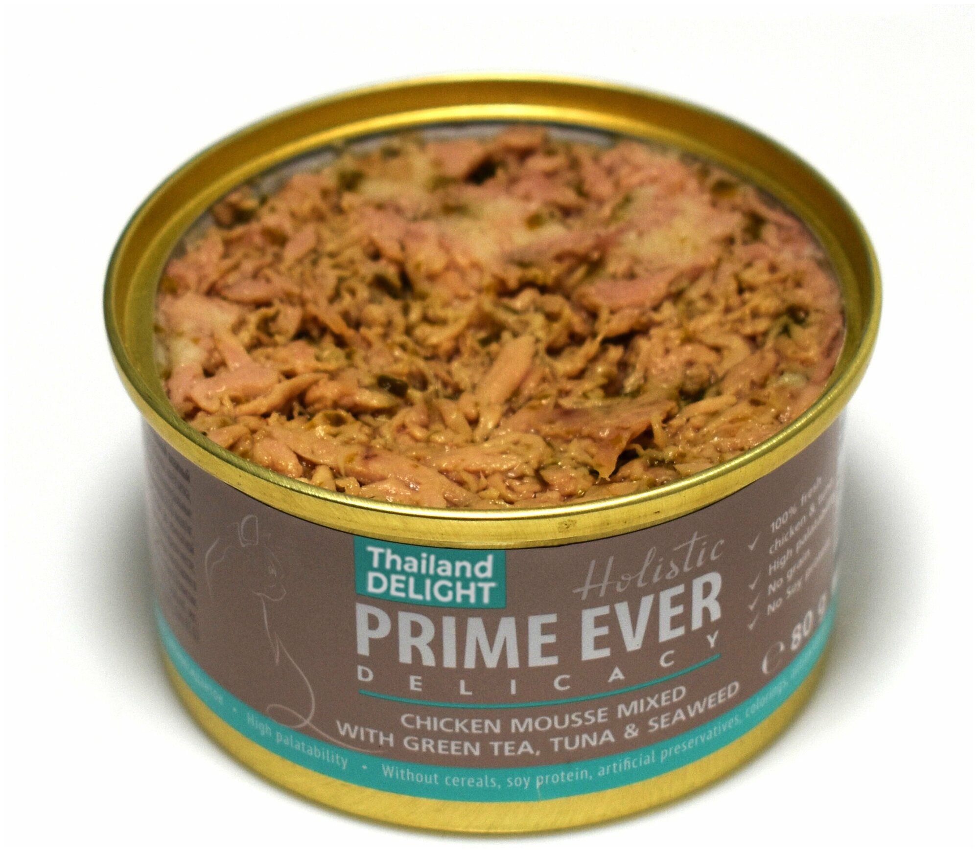 Влажный корм для кошек Prime Ever 3A Delicacy беззерновой, с курицей, с тунцом с зеленым чаем и водорослями 80 г (мусс)