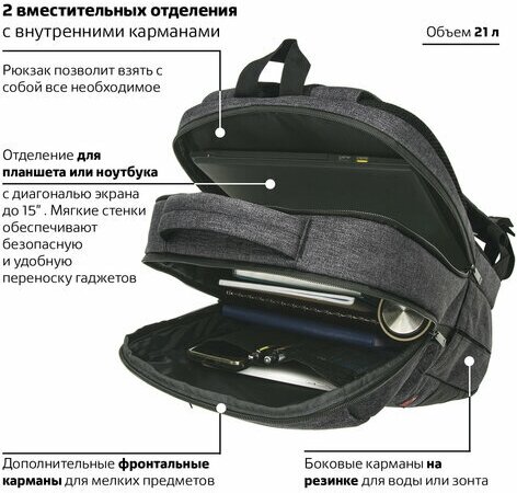 Мультиспортивный рюкзак BRAUBERG URBAN 229895, черный