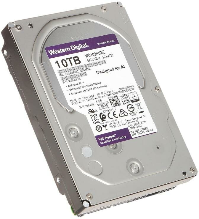 Жесткий диск 3.5" 10 Tb 7200rpm 256Mb cache Western Digital Purple WD102PURZ SATA III 6 Gb/s - фото №6