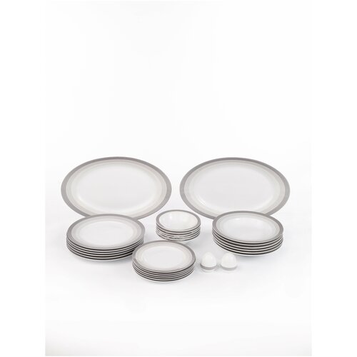 Сервиз столовый. Zarin Iran Porcelain Industries Co. Italia F, Silver Liner столовый набор 28 предметов.