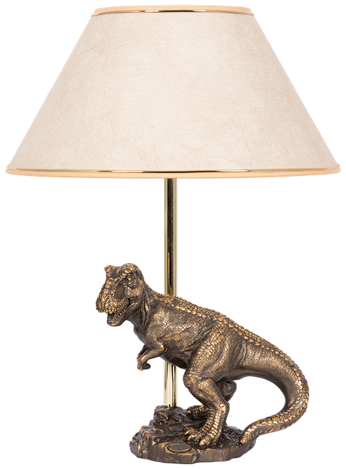 Настольная лампа Bogacho Динозавр Тирекс бронзовая с абажуром молочного цвета цвета ручная работа