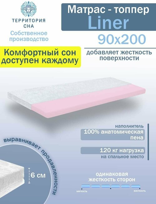 Топпер - наматрасник для коррекции жесткости. Анатомический эффект. Ортопедический матрас Liner 6*90*200