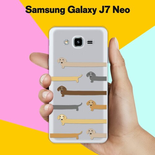 силиконовый чехол на samsung galaxy j7 neo самсунг джей 7 нео с эффектом блеска золотые фигуры Силиконовый чехол на Samsung Galaxy J7 Neo Длинные таксы / для Самсунг Галакси Джей 7 Нео