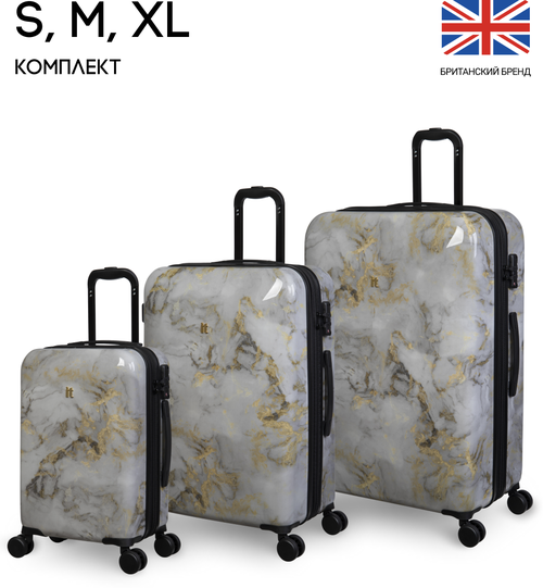 Комплект чемоданов IT Luggage, 3 шт., 161 л, размер S/M/L, золотой, черный