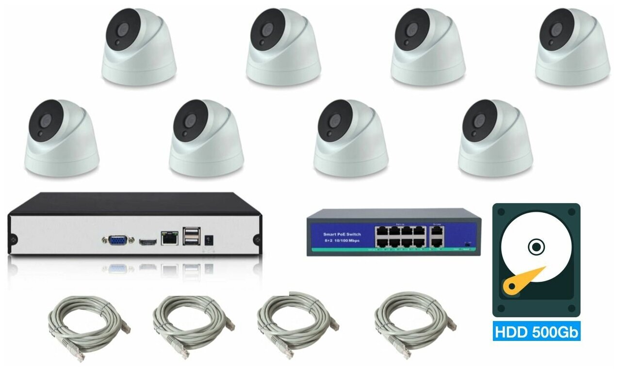 Полный IP POE комплект видеонаблюдения на 8 камер (KIT8IPPOEIP10PD3MP)