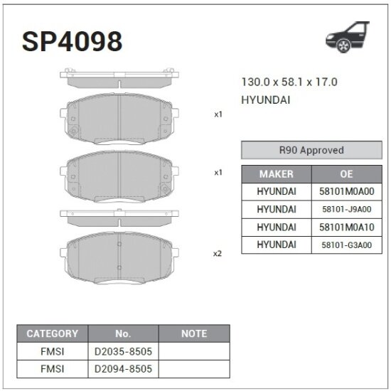 Колодки тормозные передние Sangsin Brake для Hyundai Creta, SP4098, 4 шт