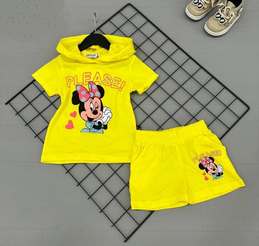 Комплект одежды футболка с капюшоном и шортами с принтом Микки Маус 116 см(6 лет) желтый