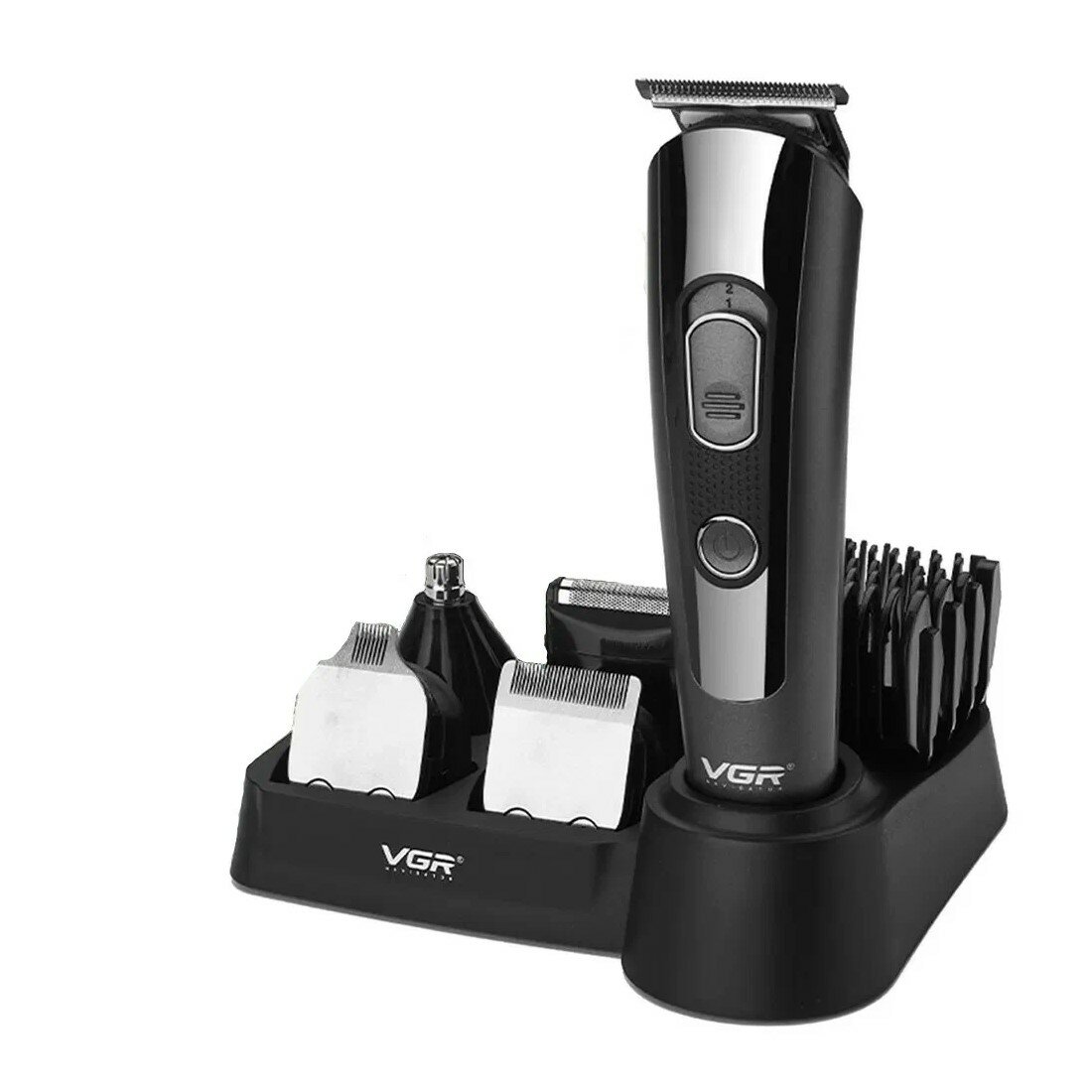 Триммер для стрижки, триммер для бритья, триммер мужской, для бороды и усов, 9 насадок, индикатор включения, черный