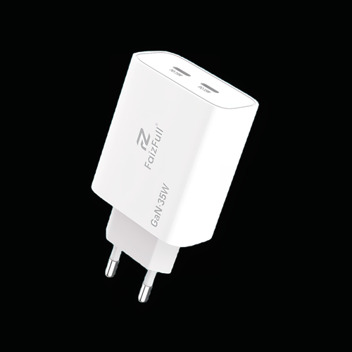 Быстрое зарядное устройство GaN 35W Super Fast Charge 2xUSB Type-C, для IOS и Android