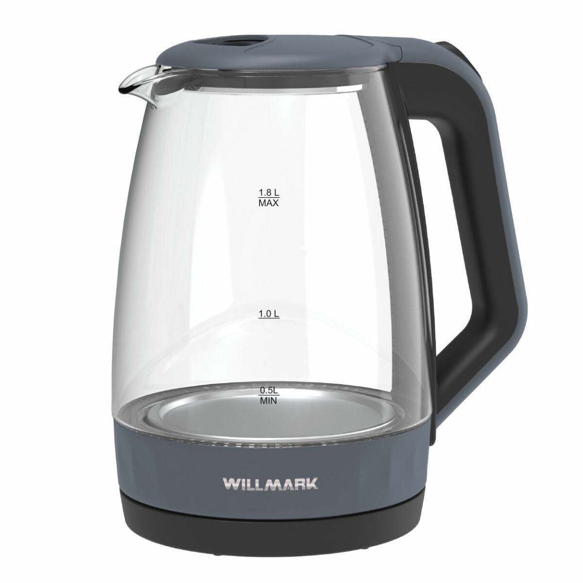 Электрочайник WILLMARK WEK-1823G, 1,8 л, 2200 Вт, подсветка, серо-черный