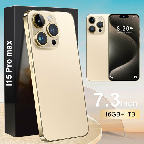 I15ProMax Смартфон с поддержкой русского языка 73 капсульный экран сеть 5G RAM 16GB1TB android 13 золотой 6810₽