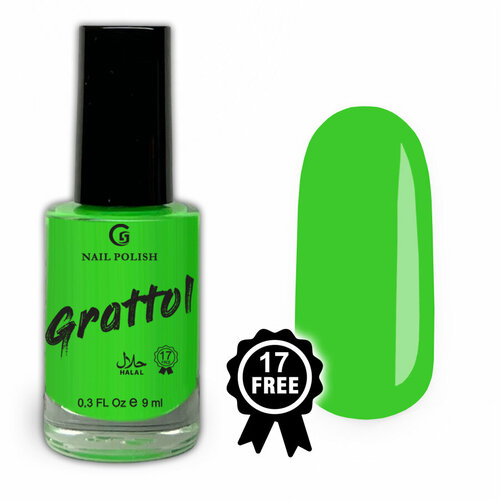 Grattol Color Nail Polish Poisonous Green - Лак для ногтей Зеленый Неоновый без лампы 17FREE Халяль 9 мл 395₽