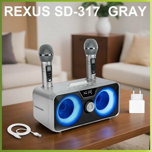 REXUS SD-317 Gr - караоке колонка LED подсветка Bluetooth USB AUX TF 6970₽