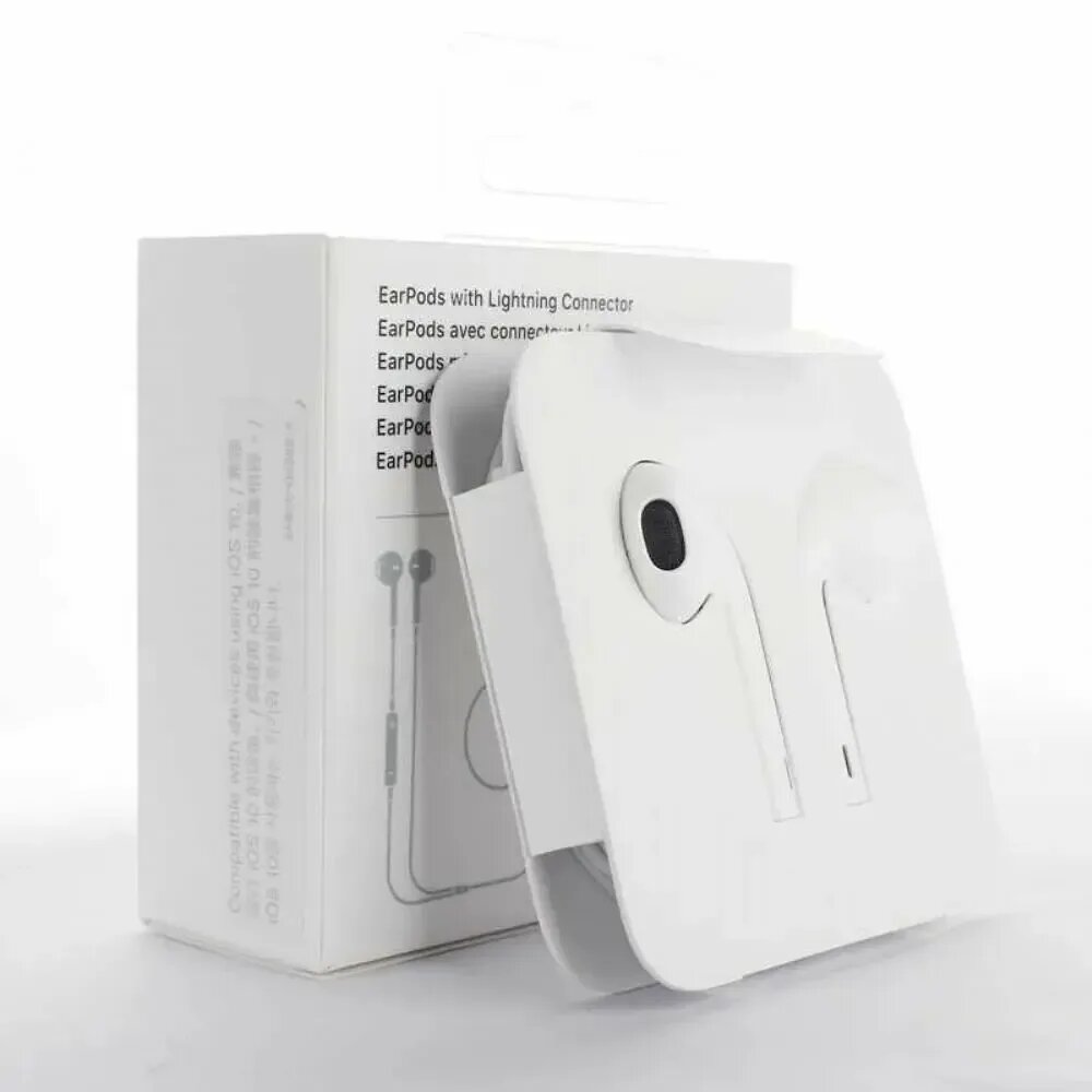 Проводные наушники APPLE Lightning для IPHONE, микрофон, регулировка громкости. белый/white — фото 1