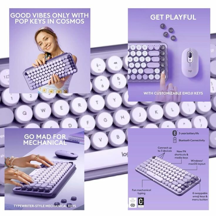 Беспроводная клавиатура Logitech POP Keys COSMOS, английская/русская (ISO) сиреневая, лиловая, фиолетовая — фото 1