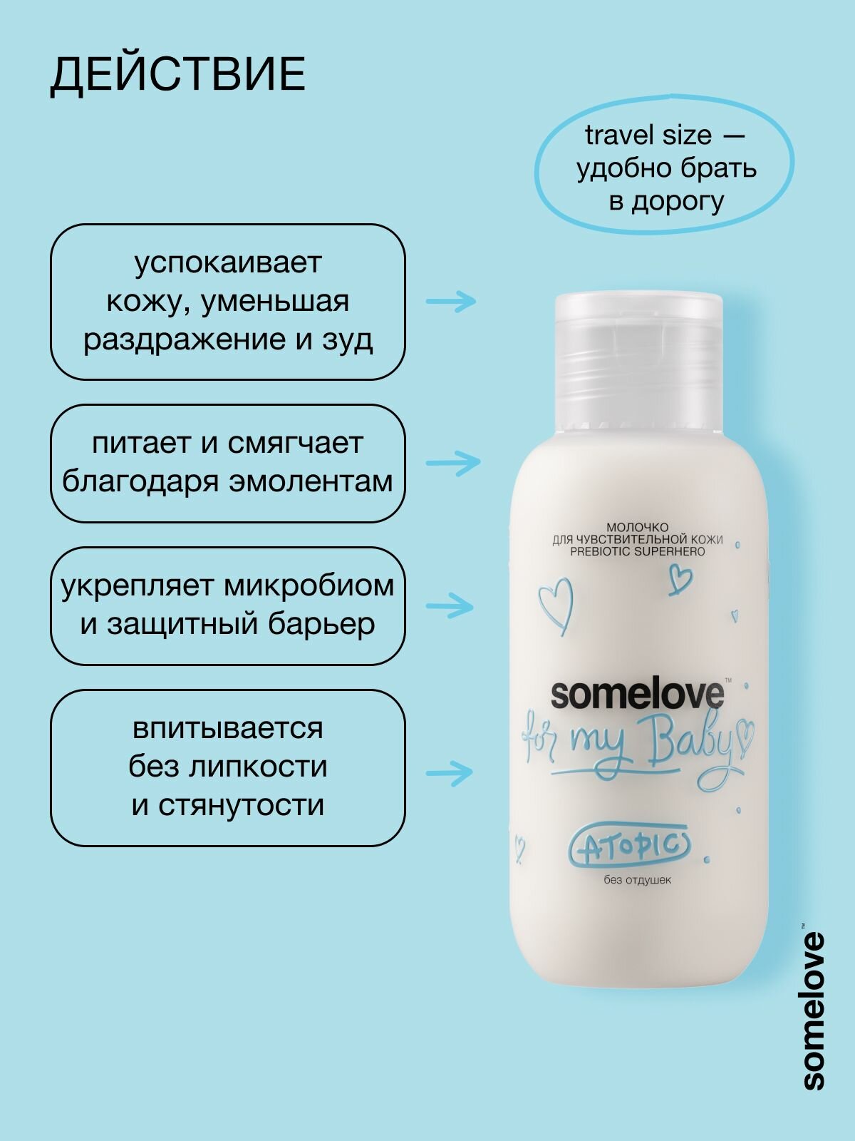 Картинки Somelove Крем детский для тела 0+ увлажняющий без отдушек для атопической кожи новорожденного, 100 мл