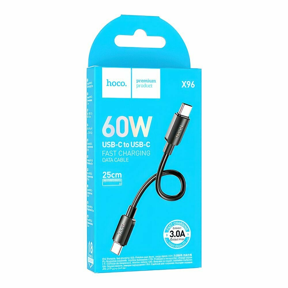 USB-C кабель HOCO X96 Hyper Type-C, 3А, 60W, 0.25м, PVC (черный) — фото 1