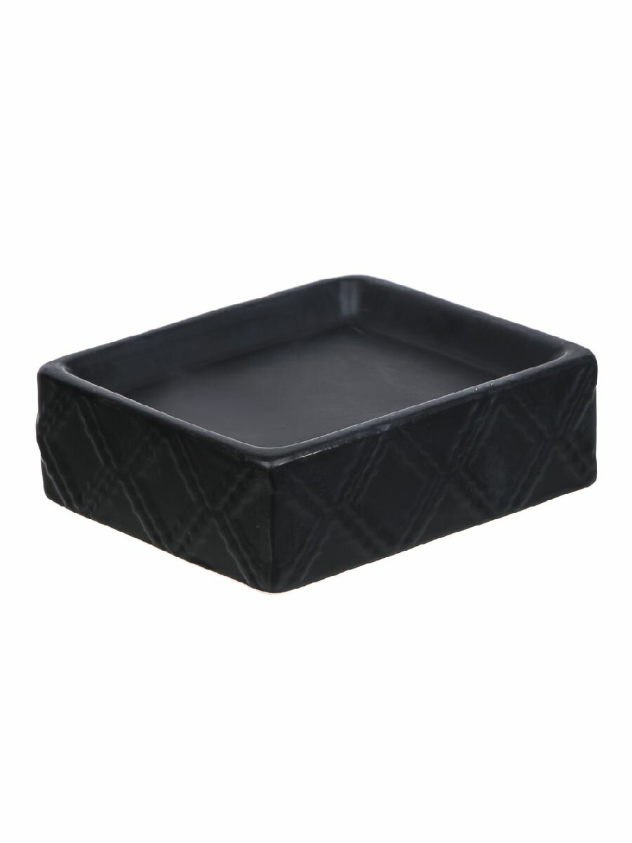 Мыльница VETTA Ромбы, для ванной, керамическая, прямоугольная, 11x9,5x3,5 см, цвет черный матовый