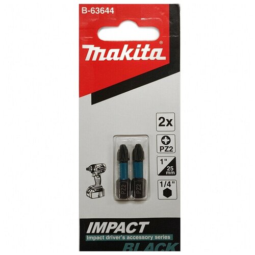 Бита Impact Black PZ2, 25 мм, C-form, 2 шт Makita B-63644