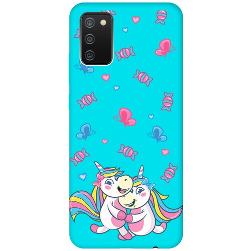 Матовый чехол Unicorns and Candies для Samsung Galaxy A02s / Самсунг А02с с 3D эффектом бирюзовый матовый чехол unicorns and candies для samsung galaxy a32 самсунг а32 с 3d эффектом бирюзовый