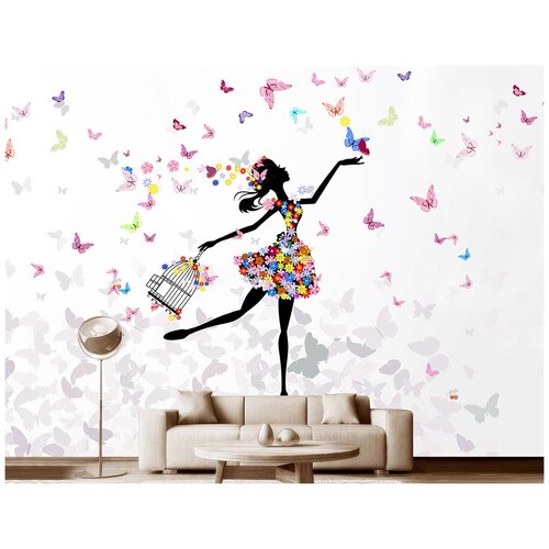Фотообои на стену Модный Дом Девочка с бабочками 400x290 см (ШxВ)