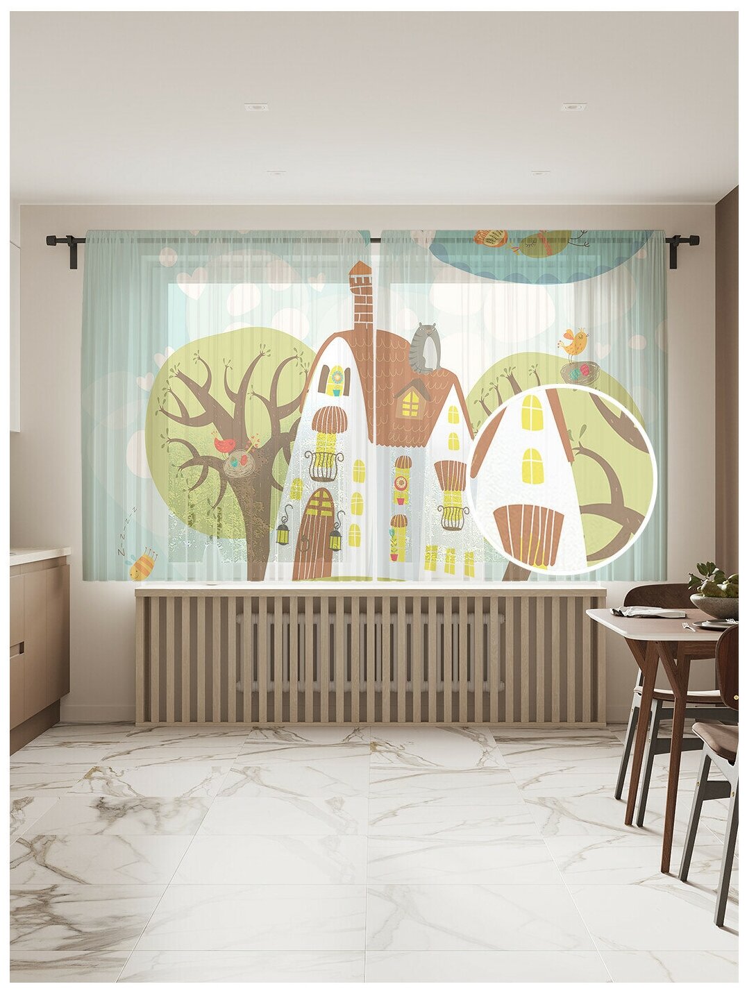 Тюль для кухни и спальни JoyArty "Наше любимое место", 2 полотна со шторной лентой шириной по 145 см, высота 180 см. - фотография № 1