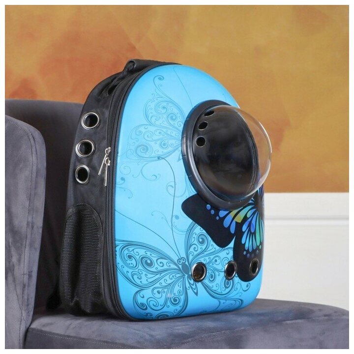 Рюкзак для переноски кошек и собак с окном для обзора «Бабочка», 32 х 26 х 44 см, голубой