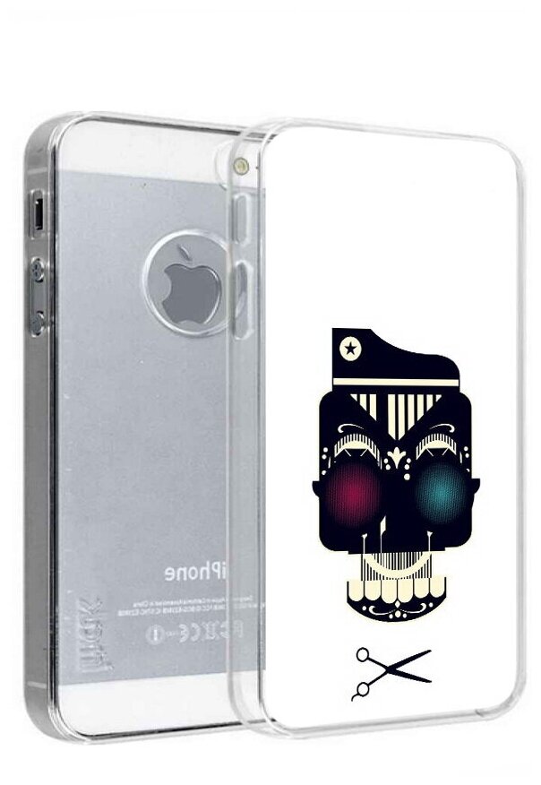 Чехол задняя-панель-накладка-бампер MyPads черно белый скелет с яркими глазами для iPhone 5/5S/SE/5SE противоударный