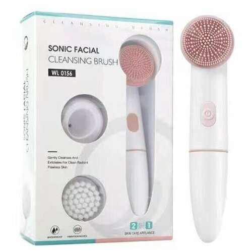 Электрическая силиконовая щетка для чистки лица вибро-массажер 2 в 1 Sonic Facial cleansing Brush wl 0156 розовая