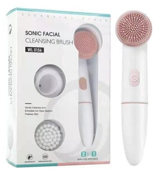 Электрическая силиконовая щетка для чистки лица вибро-массажер 2 в 1 Sonic Facial cleansing Brush wl 0156 розовая