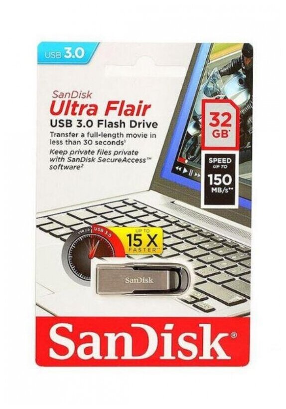 Флеш-накопитель USB 3.0 32GB SanDisk Ultra Flair корпус металл/чёрный - фотография № 4