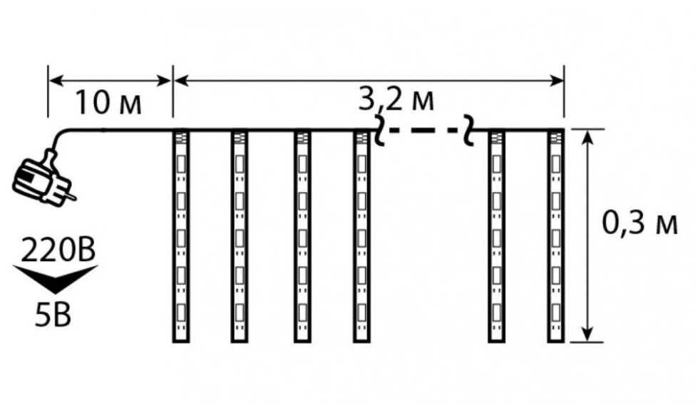 Электрогирлянда GLOS сосульки Тающие льдинки GLR0130-W-T, 3.2 х 0.3 х 3.2 м, 3.2 х 0.3 м, 144 лампы, холодный белый/прозрачный провод — фото 1