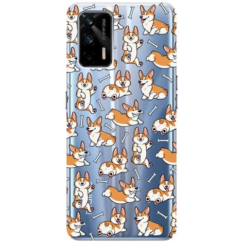 Силиконовый чехол с принтом Corgi Pattern для Realme GT / Рилми ГТ матовый чехол corgi pattern для realme gt рилми гт с 3d эффектом бирюзовый