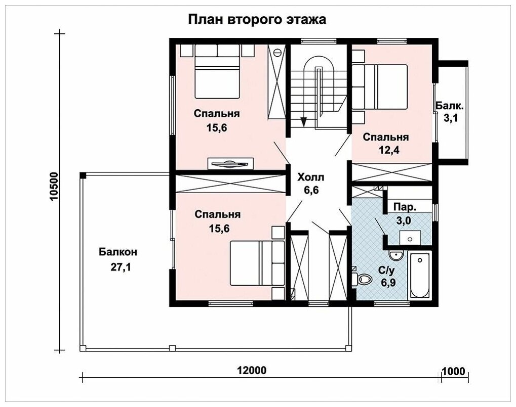 (150м2, 12х10м) Готовый проект двухэтажного дома из бруса с котельной и баней - AS-2475