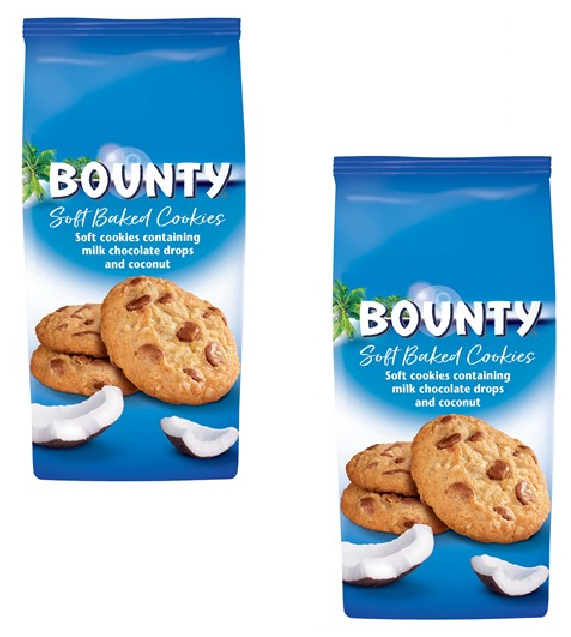 Мягкое печенье Bounty, c кусочками молочного шоколада и кокосом, ( 2 шт по 180 г)