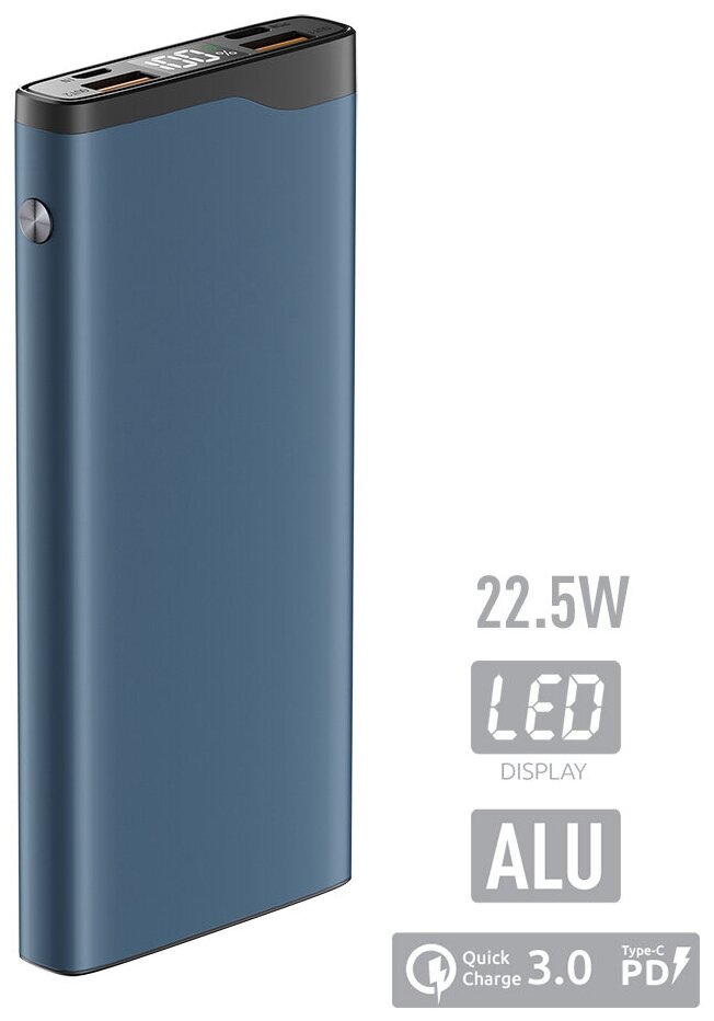 Внешний OLMIO АКБ QL-10 10000mAh 22.5W QuickCharge3.0/PowerDelivery LCD голубой