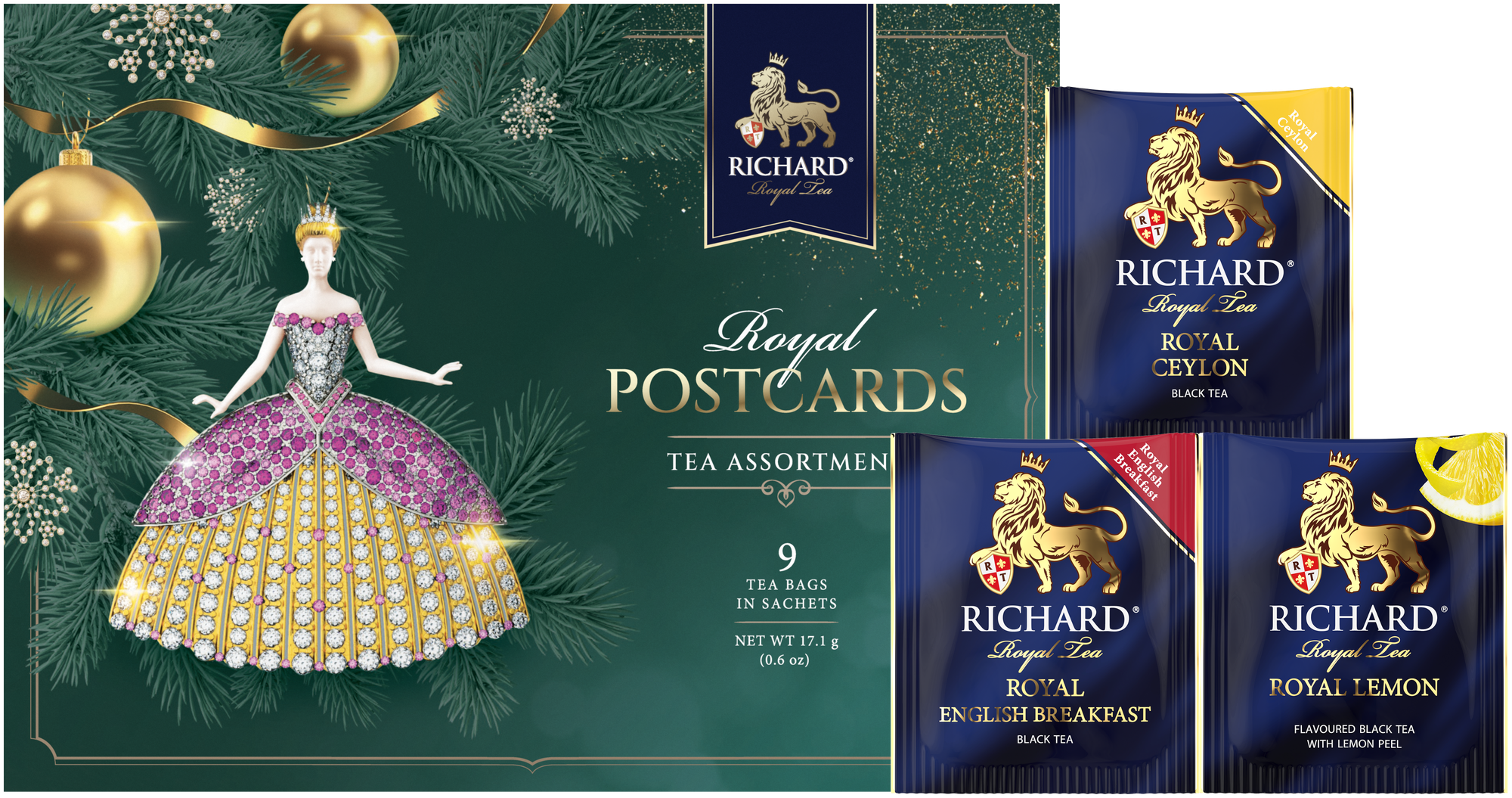 Чай черный в пакетиках подарочный "ROYAL POSTCARDS TEA ASSORTMENT" сувенир на Новый год, - 17,1 г - фотография № 4
