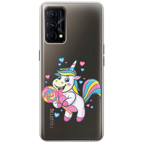 Силиконовый чехол с принтом Unicorn and candy для Realme GT Master Edition / Рилми ГТ Мастер Едишн силиконовый чехол на realme gt master edition рилми гт мастер едишн с 3d принтом flowers and fern прозрачный