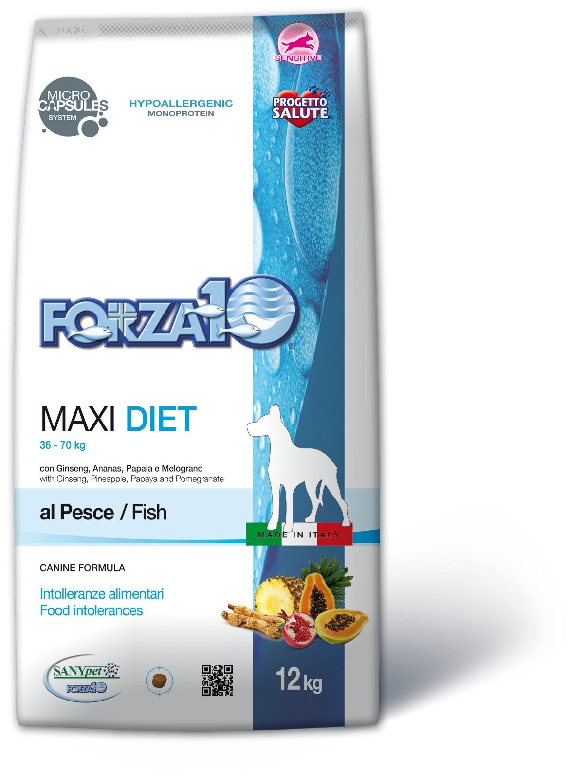 Сухой корм для собак Forza10 Diet Maxi при чувствительном пищеварении, гипоаллергенный, рыба 12 кг (для крупных пород) - фотография № 3