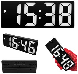 Часы электронные цифровые настольные с будильником, термометром и календарем x0712 Черный корпус Белые цифры