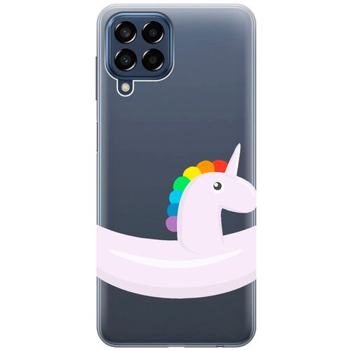 Силиконовый чехол с принтом Unicorn Swim Ring для Samsung Galaxy M33 5G / Самсунг М33 5г матовый чехол unicorn swim ring для samsung galaxy m33 5g самсунг м33 5г с 3d эффектом красный