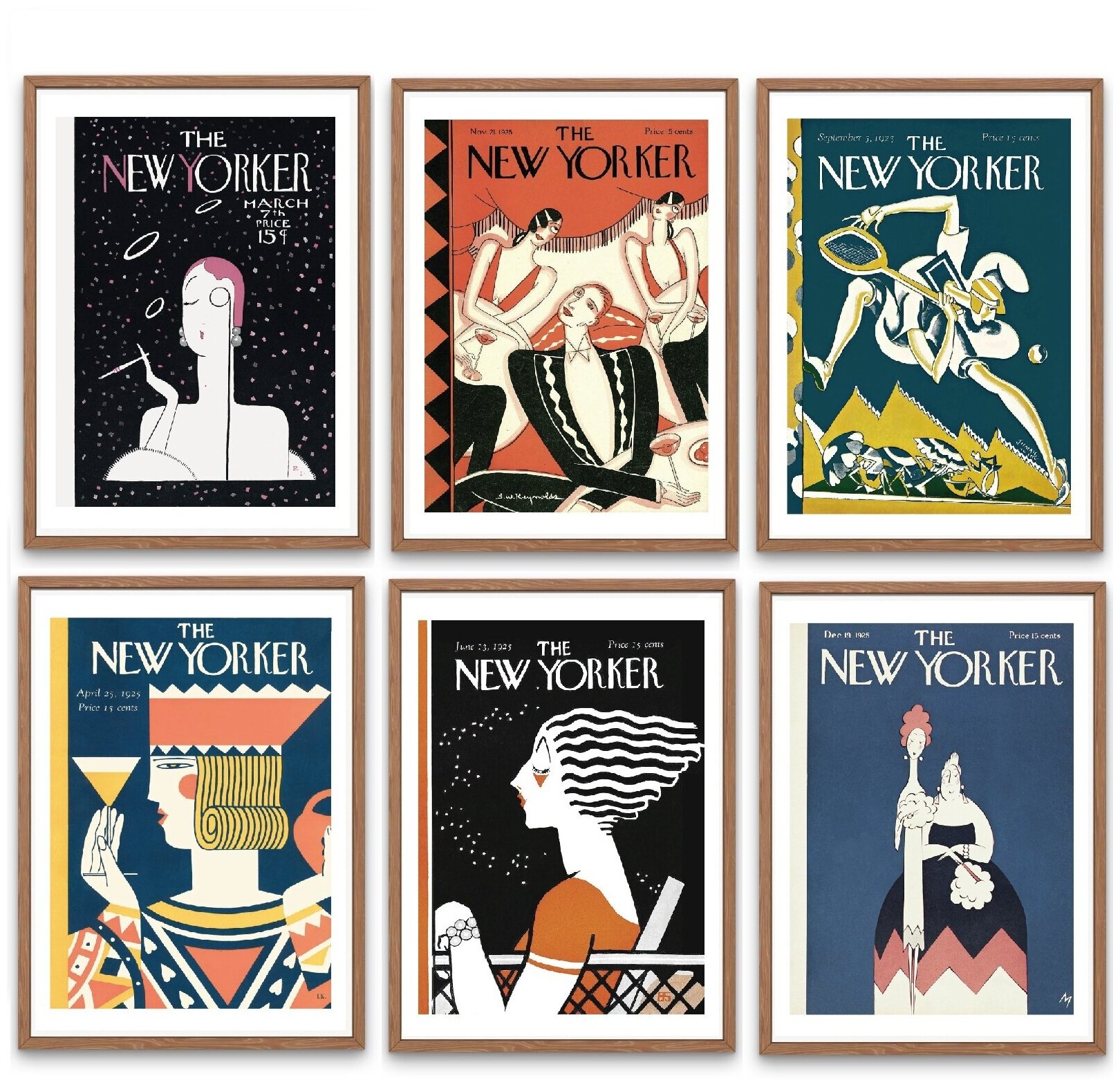 Набор интерьерных постеров 21х30 см (6 шт) "Винтажные иллюстрации. Обложки журнала "The New Yorker", без рамок / интерьерные постеры / картины