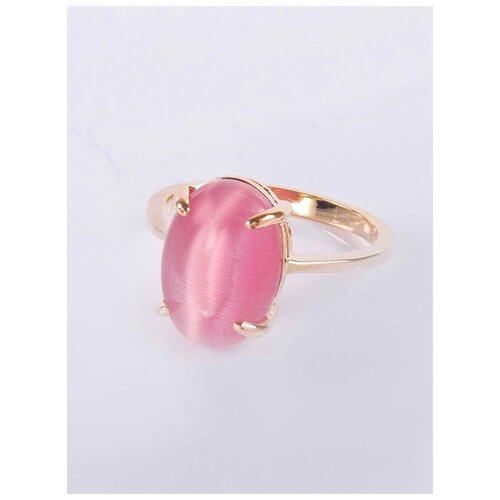 фото Кольцо lotus jewelry, бижутерный сплав, золочение, кошачий глаз, размер 18, розовый