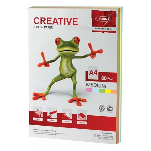 Бумага цветная CREATIVE color (Креатив) А4, 80 г/м2, 100 л, (5 цветов х 20 листов), микс медиум, БОpr-100r