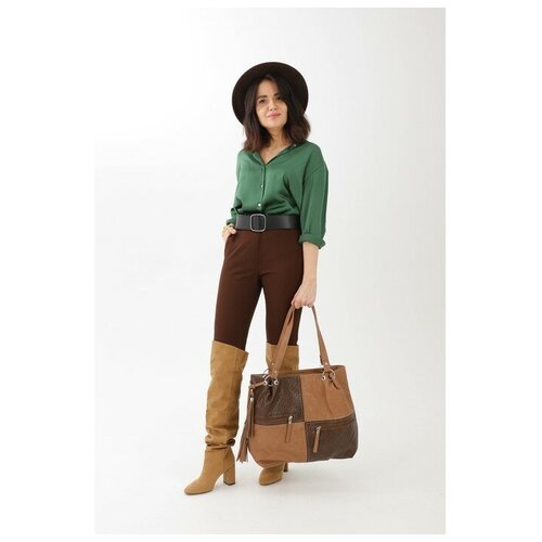 фото Сумка-тоут на молнии, цвет коричневый золотой дождь