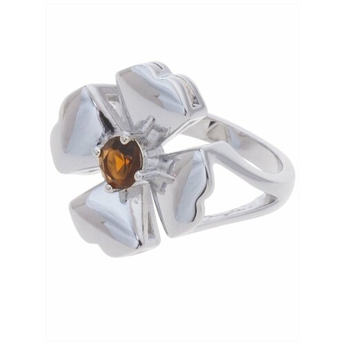 фото Кольцо lotus jewelry, бижутерный сплав, родирование, фианит, размер 17, коричневый