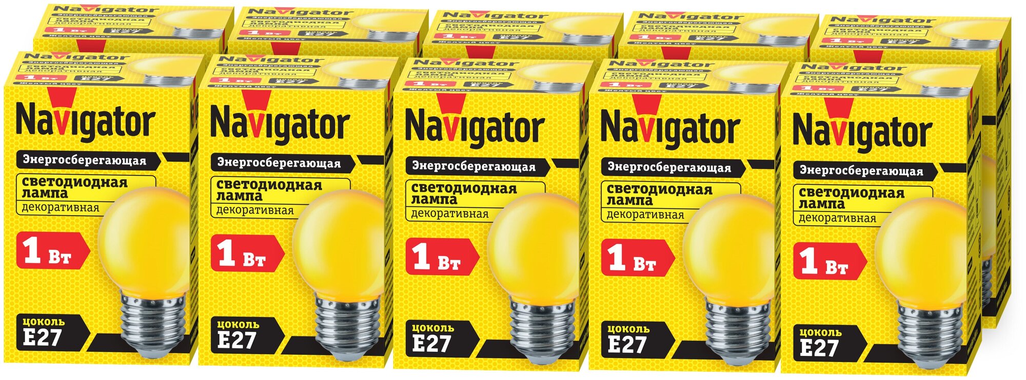 Лампа светодиодная Navigator 71 830, шар, 1 Вт, E27, желтый свет, упаковка 10 шт.