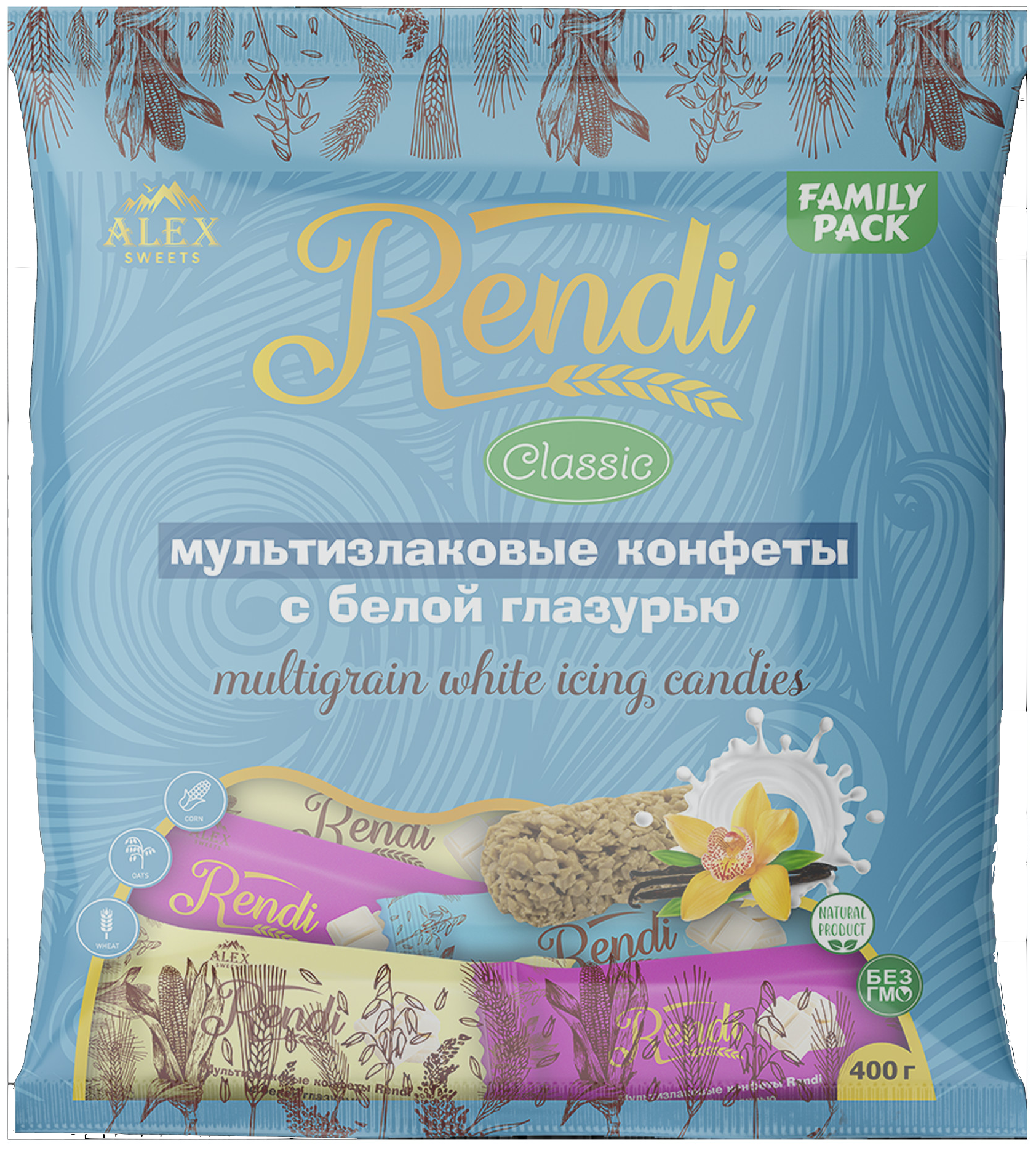 Rendi / Конфеты мультизлаковые " Rendi Classic" белой глазурью 400 гр. - фотография № 3